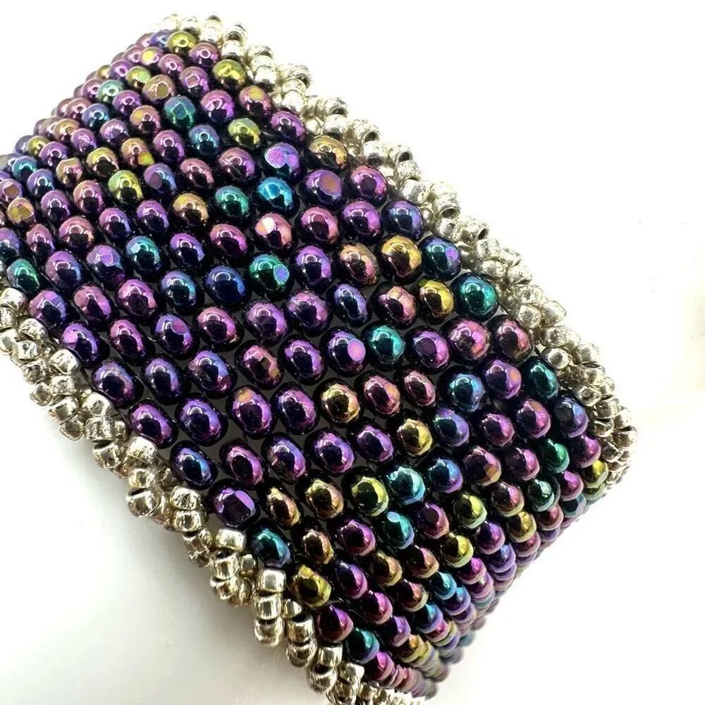 Purple beaded wide bracelet - Picture 3 of 7